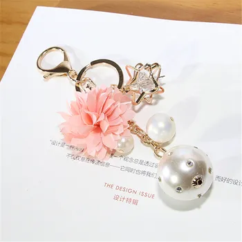 Kreatívne Rose Drahokamu prívesok na Ženské Sladké Päť-špicaté hviezdy Taška Prívesok Módne Auto Keychain Kúzlo Pearl Flower Krúžok na kľúče