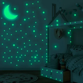 Zollor DIY 338pcs/set Svietiace Hviezdy Zelenej Stene Nálepku Svietiť v Tme Fluorescenčné nástenná maľba Odtlačkový Deti Spálňa stropov