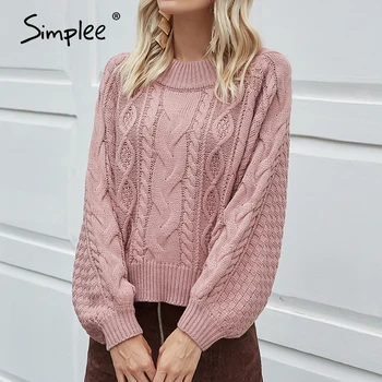 Simplee ružová pevné ženy knitwear zimné 2020 sveter pulóver svetre svietidla rukáv pulóvre plus veľkosť duté z sveter