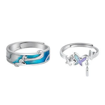 Dyje Autentické 925 Strieborný Prsteň Modrá Kvapkanie Oleja Striebro Otvoriť Krúžky Zdarma Veľkosť Nastaviteľné Prst Prstene Pre Ženy Módne Šperky