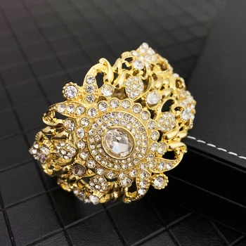 Trendy Maroko Šperky Solid Gold arabčina manžetový pre Svadobné Luxusné Drahokamu Strane Bangles Strane Otvorte Náramok Náramok