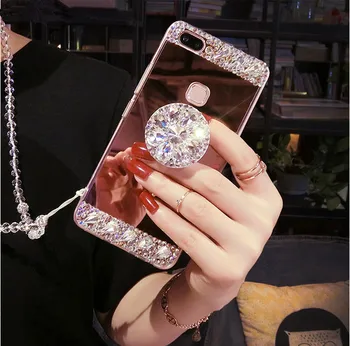 Luxury Diamond Prípade Kryt Pre Samsung Galaxy J5 J6 J7 J8 A30 A50 A70 A6, A8 2018 Prípade Lesk Zrkadla Dievčatá s Držiak na Stojan Mäkké