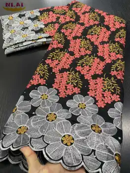 NIAI Nigérijský Čipky Textílie 2020 Vysoko Kvalitnej Bavlny Afriky Suché Čipky Textílie Na Svadby Swiss Voile Čipky Vo Švajčiarsku XY3365B-8