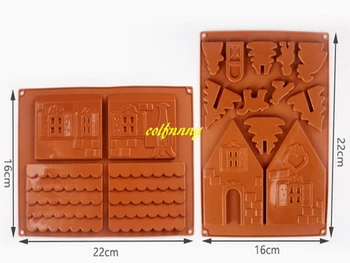 200sets/veľa Rýchle dodanie Pečenie Nástroje DIY 3D Vianočný Perník Dom 2ks/set Silikónové Formy Čokoládová Torta Plesne