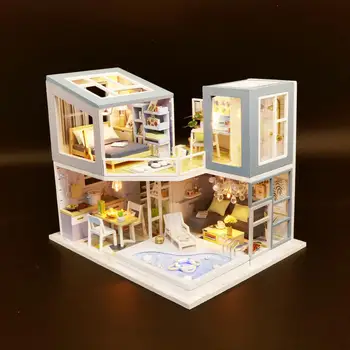 Casa Doll House Nábytok Miniatúrny domček pre bábiky DIY Miniatúrne Dom RoomToys pre Deti Casa domček pre bábiky