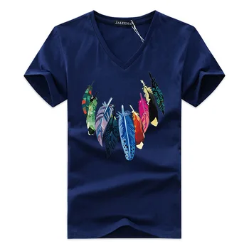 2018 Módnej Značky Trend Slim Fit Krátky Rukáv T Shirt Mužov Vytlačené perie tvaru Muži T-Tričko Bavlnené Tričká Plus Veľkosť 5XL