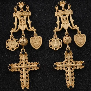 Zlato Barokový Náušnice Pre Ženy Veľký Pokles Náušnice Dlhé Kríž Koruny Náušnice Žena 2018 Šperky Pendientes Oorbellen Aretes