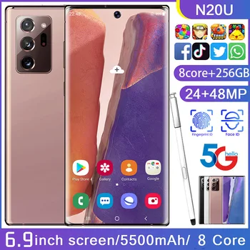 Android 10 Galxy N20U Smartphone FullScreen 8-core 256 GB Snapdragon 865+ Prstom Tvár ID Dual Camera 4G Smart Mobile Mobilný Telefón