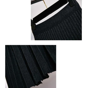 Čierne Sukne Dámske 2020 Jar Jeseň pletené Skladaná Sukňa Bežné Dámske Elastické Vysoký Pás čiary Dlhé Sukne ženy oblečenie