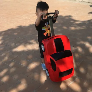 3D animovaný Auto Vozík na batožinu deti koľajových batožiny Vykonávať ons kufor s kolieskami módne kabíne vozíka vak pre deti darček
