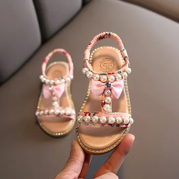 Dieťa Milé Dievčatá V Lete Pearl Sandále 2020 Nové Lištovanie Luk Princezná Šaty Topánky Ploché Pláži Batoľa Sandále 1 2 3 4 5 6 Ročný