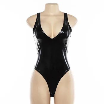 PU Kožené Čierne Kombinézu Ženy Ženy 2020 tvaru Backless Slim Jumpsuit Sexy Bodycon Telo to v Lete Čiernych Kombinézach Žena