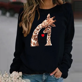 Žirafa Mikina Ženy Jeseň Top Zvierat Vytlačené Dlhý Rukáv O Krk Voľné Mikina Plus Veľkosť Ženy Hoodies Sudaderas Mujer