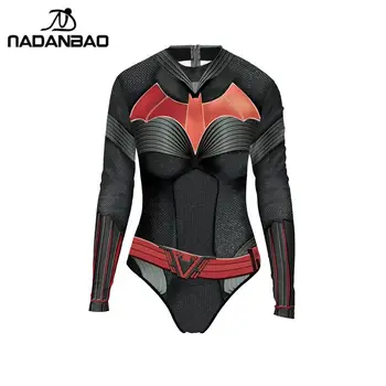 NADANBAO Nové 3D Vytlačené Superheros Plavky Cosplay Batwoman Plavky Dlhý Rukáv Dámske Vyrážka Stráže Plávanie, Surfovanie, Tričko