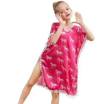 Nové plážové oblečenie Šaty Zábaly pre Dievča Letné Beach Cover-up Plavky pre Dievčatá Priedušná Roztomilý Strapec Chlid Bežné Plavky