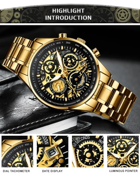 NIBOSI VIP Pánske Hodinky Luxusné Módne Značky Gold Kostra Quartz Hodinky Mužov Športové Náramkové hodinky Vodotesné Hodiny Muž