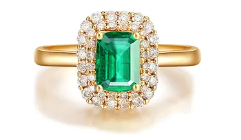 Zlatá Farba Luxusné Emerald Krúžok pre Ženy Zelený Drahokam Zirkón Diamanty Glegant Krištáľové Šperky hostinu, Párty Kapela Módne Darček
