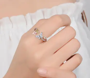 925 Sterling Silver Trendy Kvet Crystal Dámske Prst Prstene, Šperky Ženy Darček K Narodeninám Otvoriť Krúžok Nikdy Nevyblednú Lacné