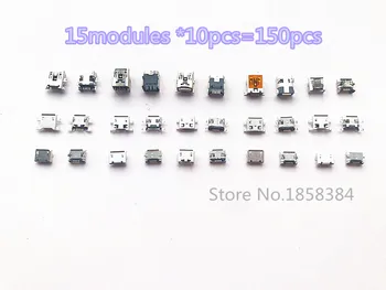 150pcs 10pcs každý pre 15 druh Micro USB 5Pin jack chvost zásuvka Konektor micro usb port sockect pre samsung, Lenovo, Huawei, ZTE HTC