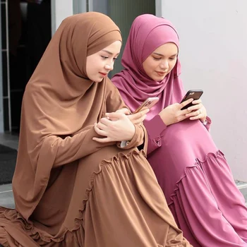 Siskakia Maxi šaty na Jeseň 2020 Nový Moslimský khimar Malajzia turecký moslimského vyznania Župan+šatku Pevný Mlieko Hodváb arabčina Oblečenie