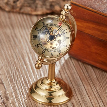 Vintage Ručné Navíjanie Mechanické Vreckové Hodinky Transparentné Spinning Svete Dizajn Hodinky Luxusné Zlaté Hodiny reloj de bolsillo