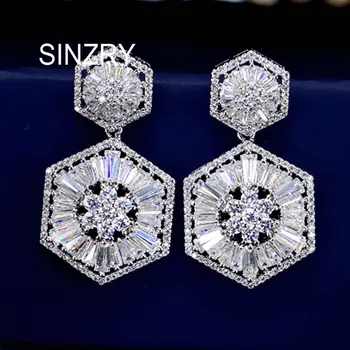 SINZRY strany šperky bielymi zirkónmi geometrie visieť náušnice brilantné lady svadobné náušnice šperky príslušenstvo darček