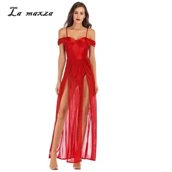 Plus Veľkosť Šaty 2019 Ženy Lete Sexy Party Noc Vintage Šaty Elegantné Maxi Červené Šaty