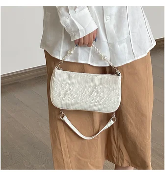 Móda ženy taška perla malých zips dievča messenger taška cez rameno reťazca bageta biela žena vintage roztomilý taška ki99frt6