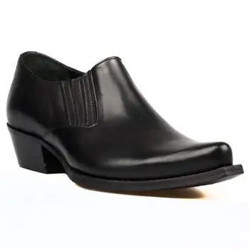 FootCourt - Black Západnej Muži Kovbojské Topánky pravej Kože Vysokej Päty Mužov Topánky Ukázal Prst Elastické Bočné Ručne nové