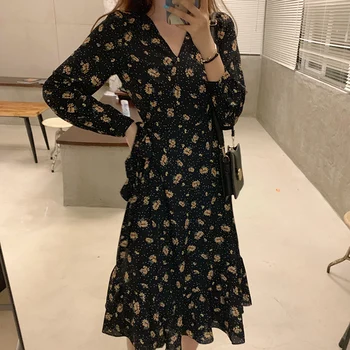 Kórejský Módne Oblečenie Žena Strany Sexy Vintage Plus Veľká Veľkosť dámske Šaty, Oblečenie 2020 Sladké Kvetinové Šaty Žena A6071