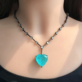 Luxusné zelené modré Srdce Fusion kameň Náhrdelník Prívesok Pre Ženy iskrenie Cubic Zirconia chockers náhrdelník Módne Šperky bijoux