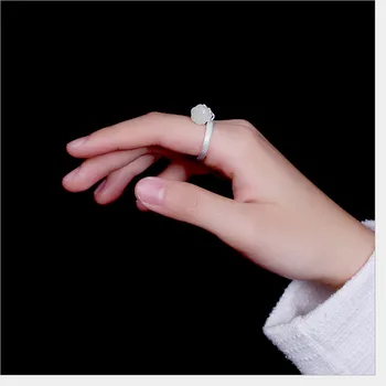 Uglyless Reálne 925 Sterling Silver Prírodná Biela Jade Lotus Prst Prstene pre Ženy, Otvorené Visieť Krúžok Kamene, Jemné Šperky
