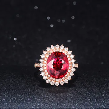 Bague Ringen Klasické 925 Siver Luxusné Prstene S Oválne Ruby Rose Gold color adjust žena Šperky Strany Svadobný Dar, veľkoobchod