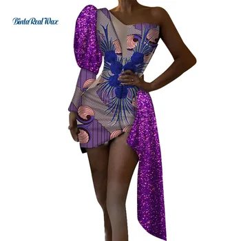 Móda Nové Flitrami Afriky Šaty pre Ženy Tlač Sexy Party Mini Šaty Vestidos Bazin Riche Afriky Šaty, Oblečenie WY6475