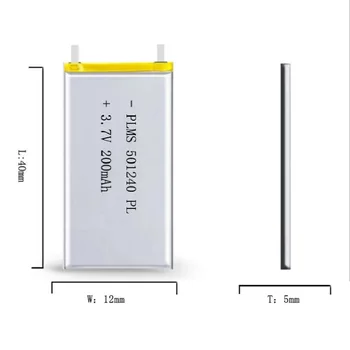 200mAh 501240 3,7 V lítium-polymérovej batérie Nabíjateľné batérie