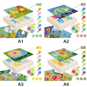240pcs 3D Húb Nechtov Inteligentné Puzzle Hry S Drevom Úložný Box Mozaiky Peg Rada obrazová Skladačka Deti DIY Vzdelávacie Hračky