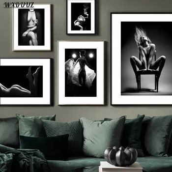 Nordic Čierna Biela Sexy Nahé Ženy Dymu Art Decor Kvalitu Obrazu Plátno Na Maľovanie Plagátu Obývacia Gauč Stenu Decor Domova