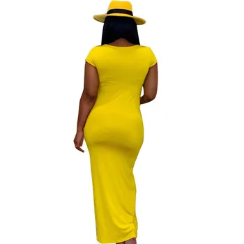 Vysoká Úsek Letné Dlhé Šaty 2020 Ženy O-krku Krátky Rukáv Pevné Štíhly Členok-dĺžka Bodycon Maxi Šaty Sundress Femme Župan