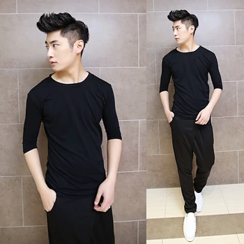Nové 2016 jar leto mužov kórejský štýl slim fit t shirt duté, mens príležitostných hip hop sexy čierny čaj košele streetwear módy