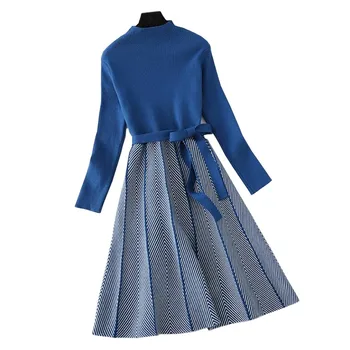 Jeseň Zima Ženy Pletené Šaty 2020 Nové Módne Dlhý Rukáv Pol Turtleneck Riadok Sveter Šaty Elegantné Dámy Obväz Šaty