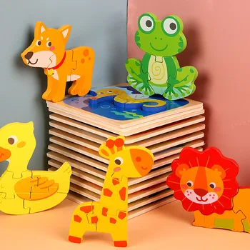 Cartoon Zvieratá Drevené Puzzle Detská Hračka Montessori Materiály, Vzdelávacie Hračky Pre Deti 3d Puzzle Mš Učebné Pomôcky