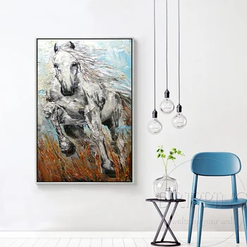 Maliar Tím Priamo Dodávať Vysoko Kvalitné Ručne maľované Bielom Koni olejomaľba na Plátne Textúrou Koňa, olejomaľba na Doma