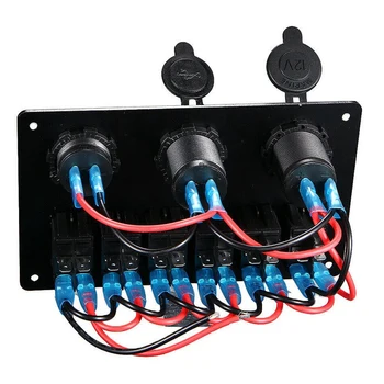 6 Gang Prepnúť Panel s 12V-24V LED Digitálny Voltmeter Duálny USB Nabíjačka zapaľovači pre RV Nákladných Lodí SUV
