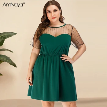 Amtivaya Zelené Plus Veľkosť Big Šaty 2020 Módne Letné Ženy Sexy Oka, Šitie tvaru Kolena-Dĺžka Sukne