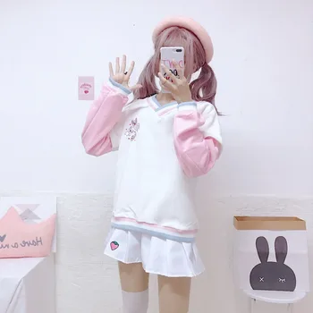 Mikiny 2018 nové ženské dlhé rukávy jeseň kórejská verzia falošné dvoch-dielny voľné študentov čerstvé Top roztomilý Hoodies Lolita kabát