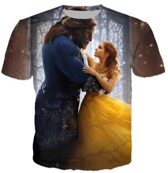 Unisex Lete Kvalitné Crewneck Kráska A Zviera 3D T-Shirt Bežné Dievča Tees La Belle t shirt Lumbálna Hip Hop Oblečenie