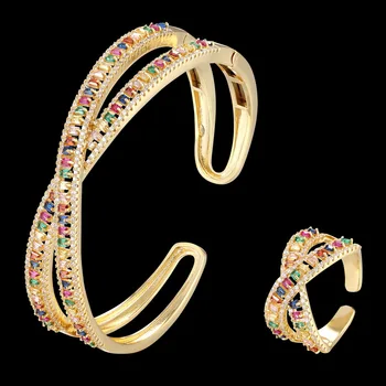 Zlxgirl šperky ženy veľké veľkosti náramok s krúžkom šperky stanovujú vysoké micro-vykladané zirkónmi bracele dámy večer príslušenstvo sada