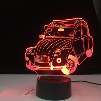 3D-4633 Historických vozidiel 2CV 3D Ilúziu LED Nočné Svetlo Domáce Dekorácie Dieťa, Spálne, Kancelárie Dekor Svetlo Klasické Auto 3D Lampa Darček