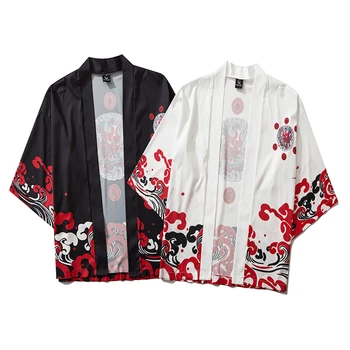 ELKMU Japonské Kimono Cardigan Bunda Mužov Hip Hop Harajuku Ukiyoe Ghost Tlač Bundy Lete Tenké Voľné Kimono Japonsko HE156