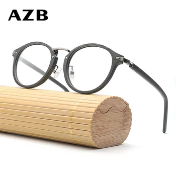 AZB Vinobranie Drevený Jasný Objektív Okuliare Ženy Muži Optické Okuliare, Rám Drevené Okrúhle Krátkozrakosť Okuliarov, Rámov pre Ženy